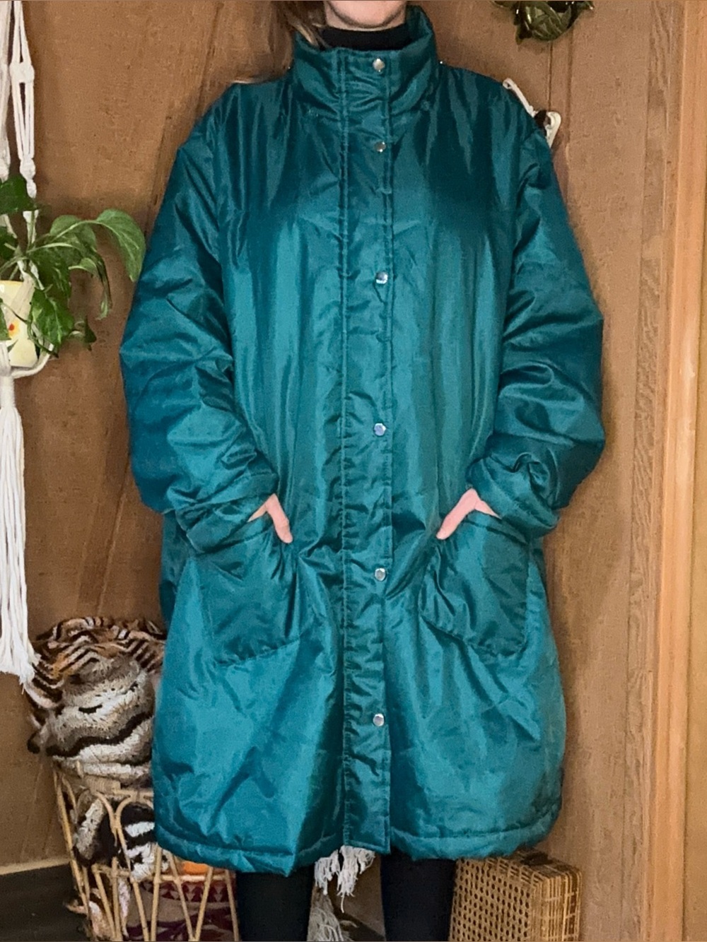 Vintage 1990s/2000s Teal Long Puffer Parka Coat | 2X